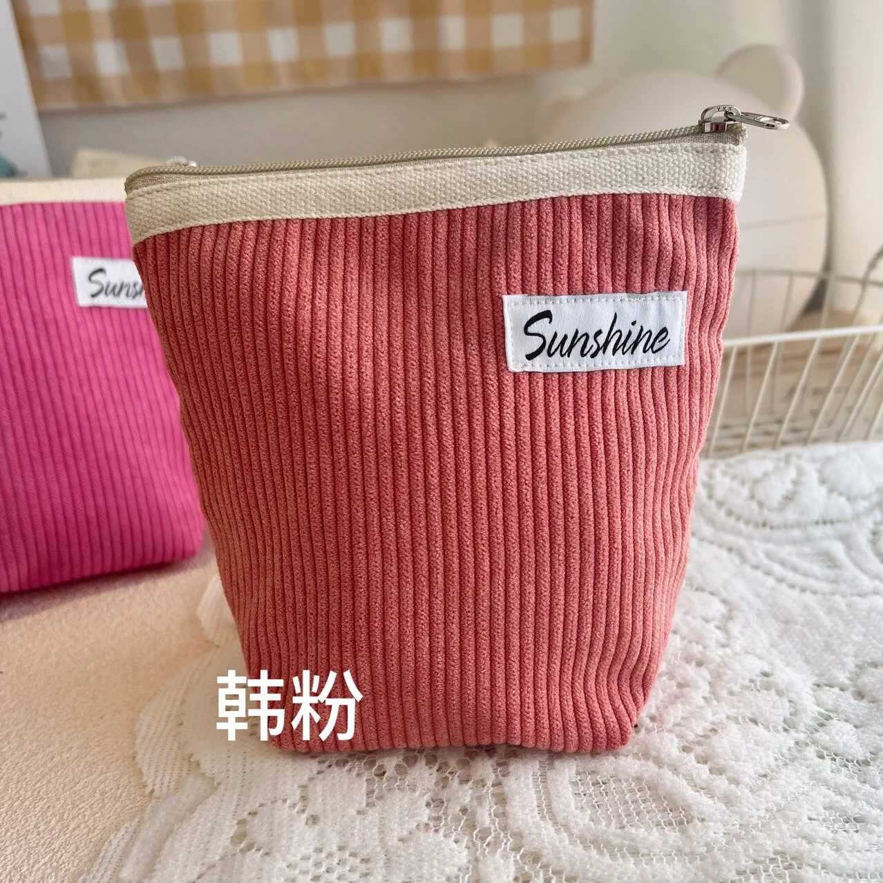 Small Cosmetic Bags Outside Portable Corduroy Clutch Makeup Coin Purse