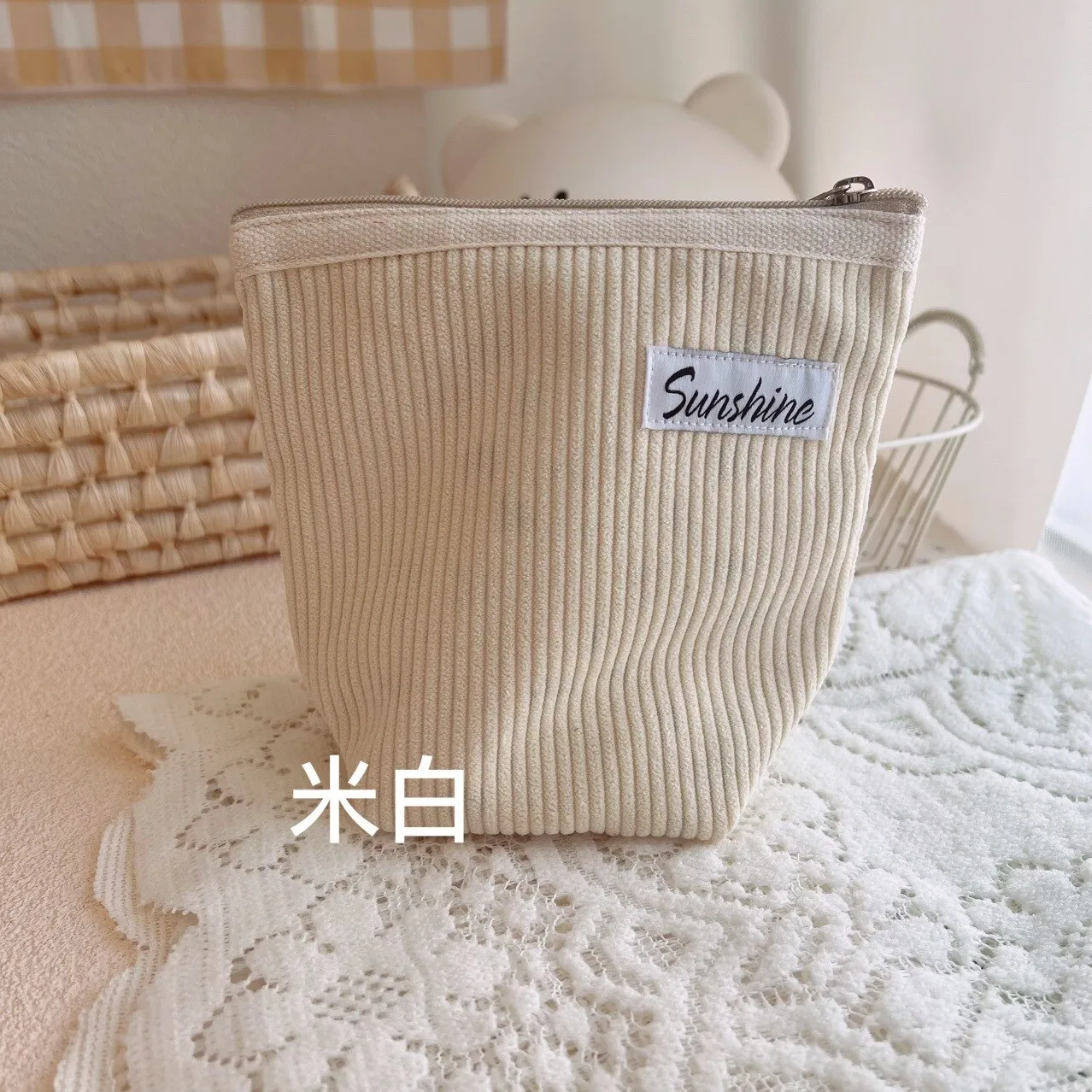 Small Cosmetic Bags Outside Portable Corduroy Clutch Makeup Coin Purse