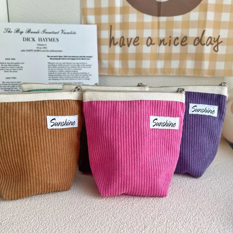 Small Cosmetic Bags Outside Portable Corduroy Clutch Makeup Coin Purse