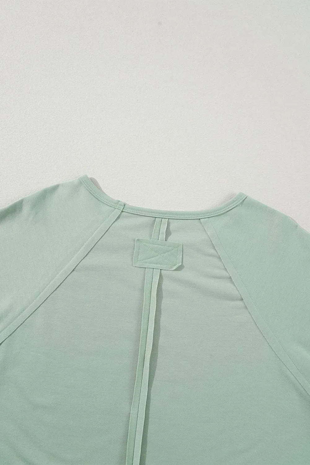Smoke Green Flower Patchwork Exposed Seam Raglan Sleeve Top
