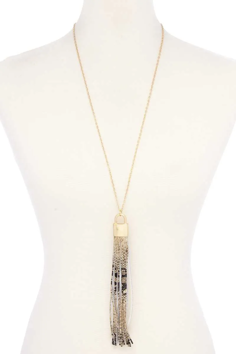 Snake Pattern Pu Leather Tassel Necklace