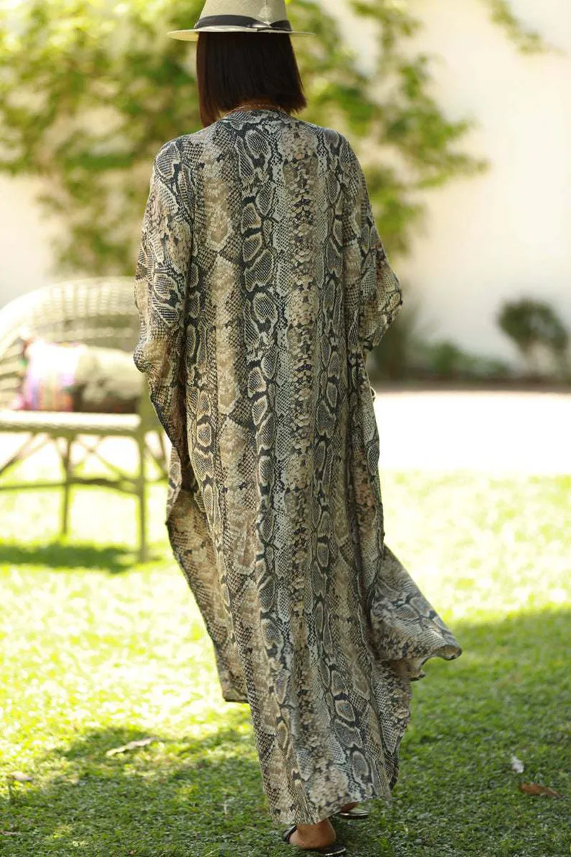 SnakeSkin Print Swimsuit cover up Kimono Beach Robe Long Dress Sarong Dress Beachwear