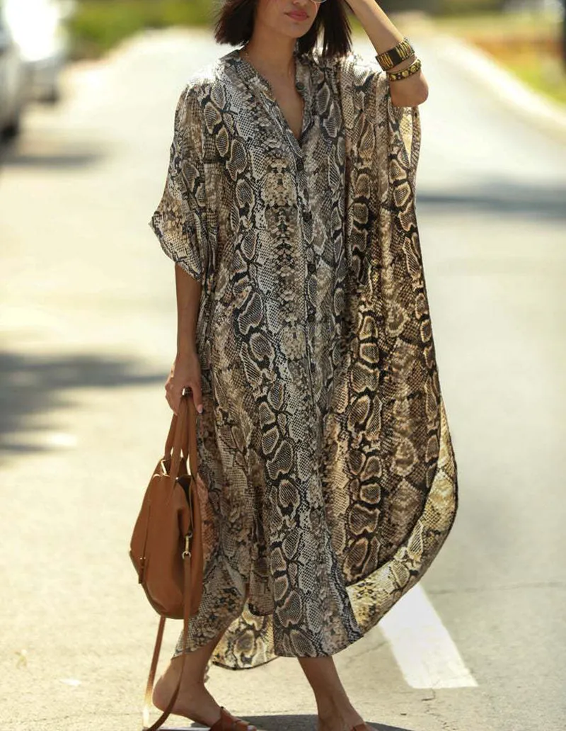 SnakeSkin Print Swimsuit cover up Kimono Beach Robe Long Dress Sarong Dress Beachwear