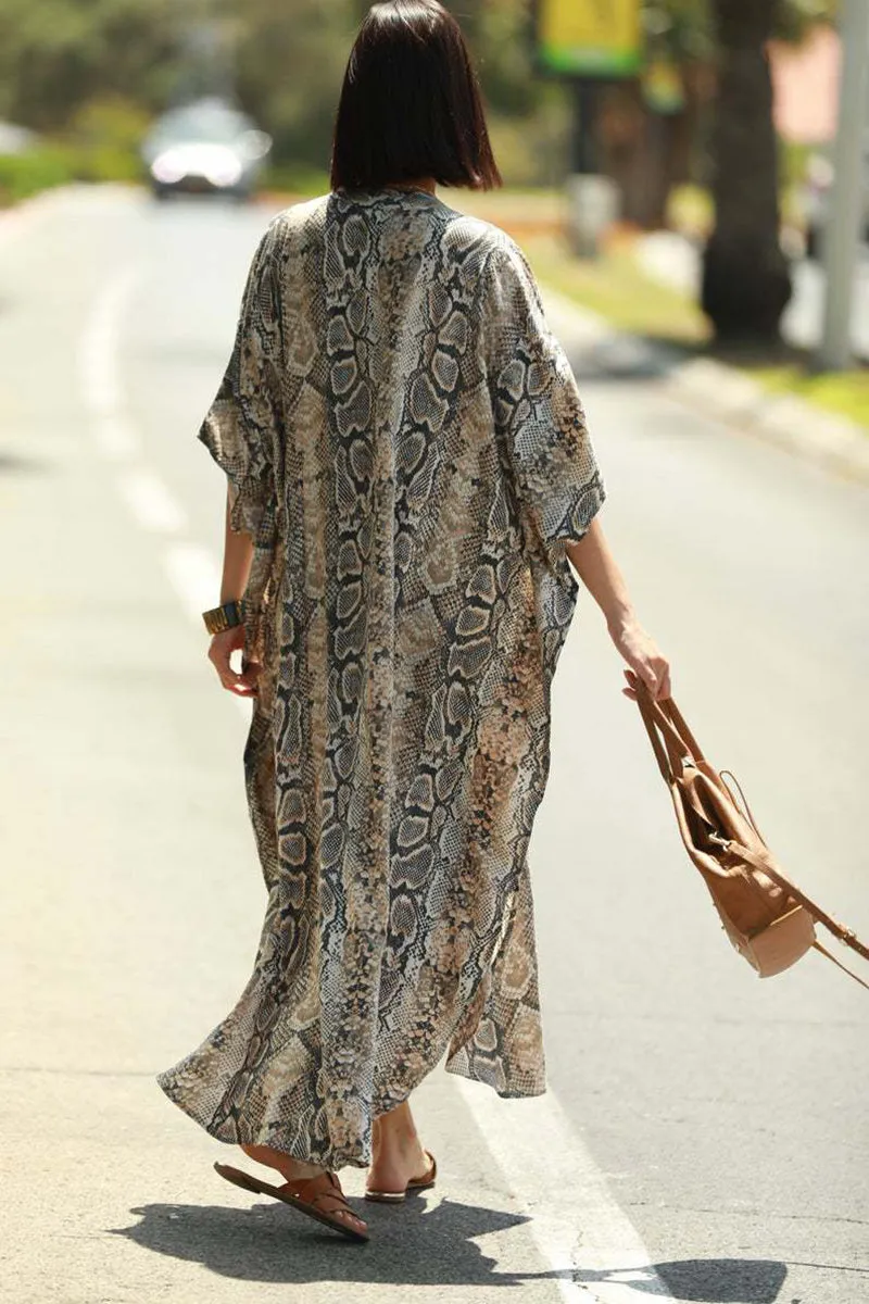 SnakeSkin Print Swimsuit cover up Kimono Beach Robe Long Dress Sarong Dress Beachwear
