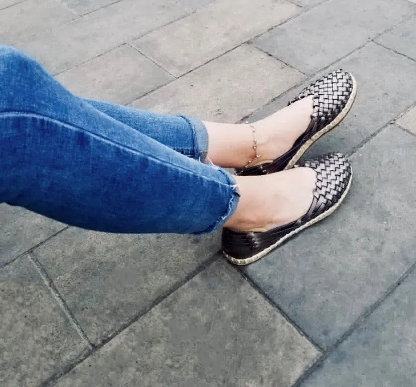 Sofia Metallic Gray Mexican Leather Huaraches