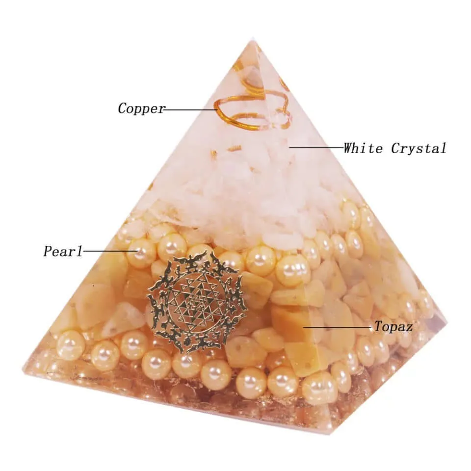 Sri Yantra Pearl Crystal Pyramid