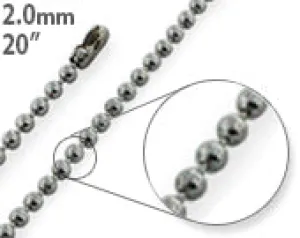 Stainless Steel 20" Dogtag Bead Chain Necklace 2.0mm