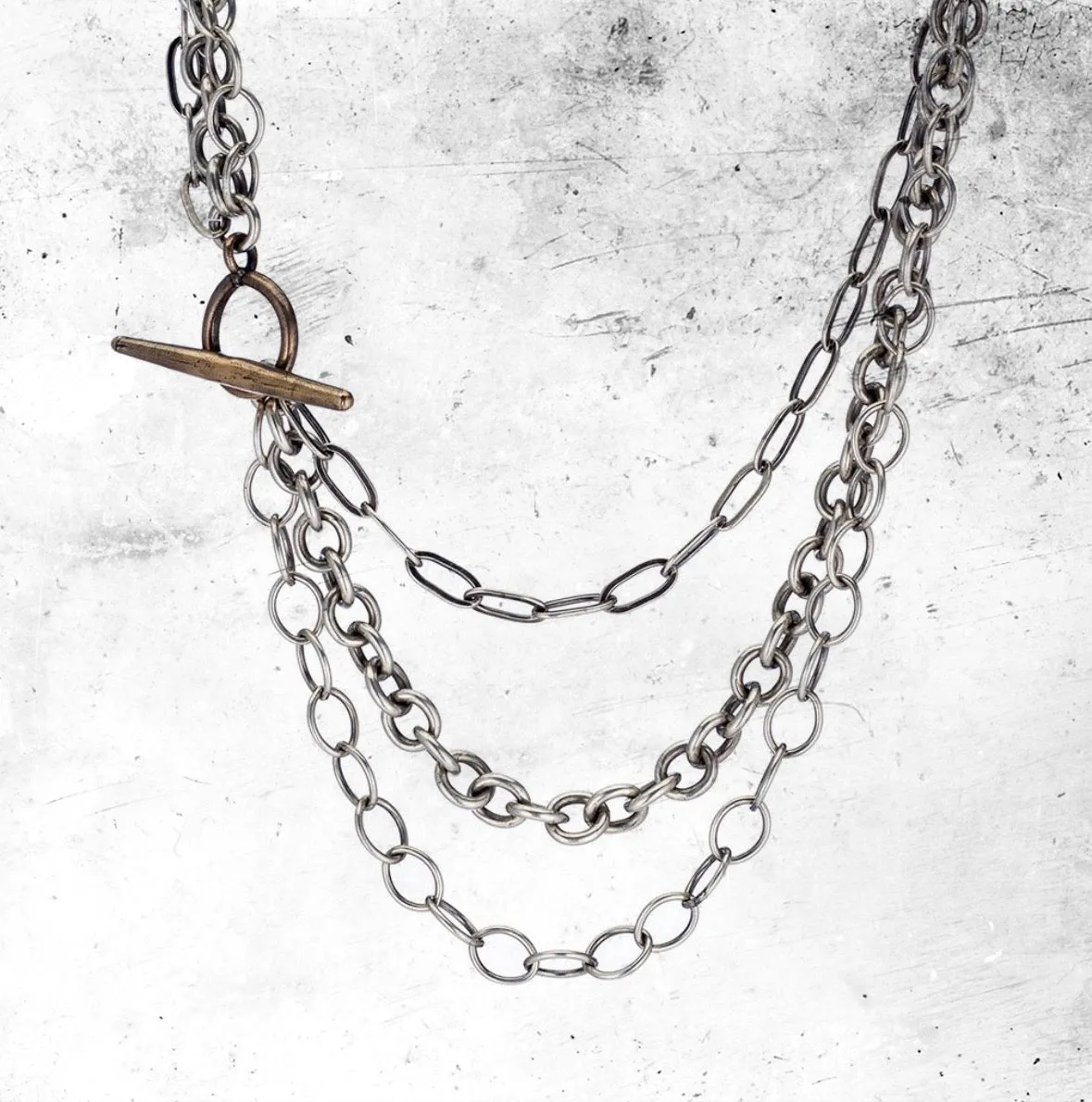 Sterling & Bronze Triple Chain Umbraculum Necklace