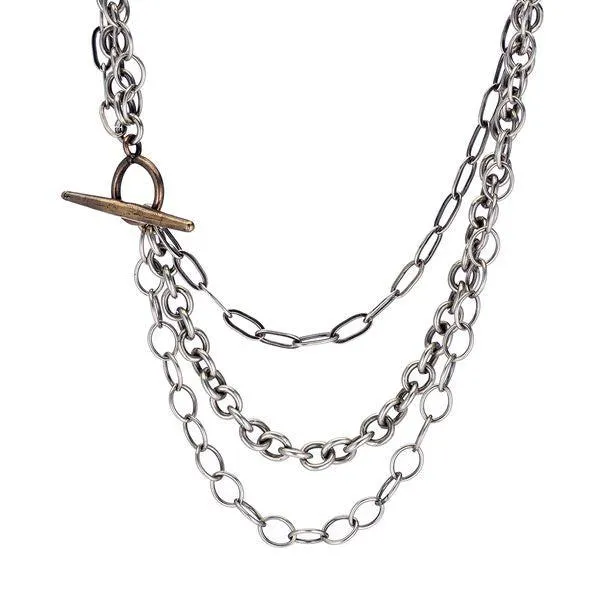 Sterling & Bronze Triple Chain Umbraculum Necklace