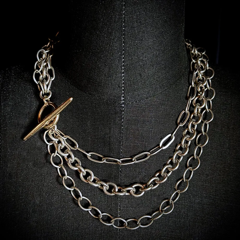 Sterling & Bronze Triple Chain Umbraculum Necklace