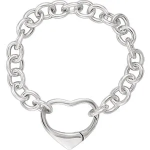 Sterling Silver 10 mm Charm 7 1/2" Bracelet with Heart Clasp