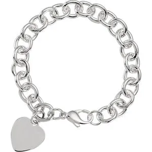 Sterling Silver Heart Charm Cable 7.5" Bracelet