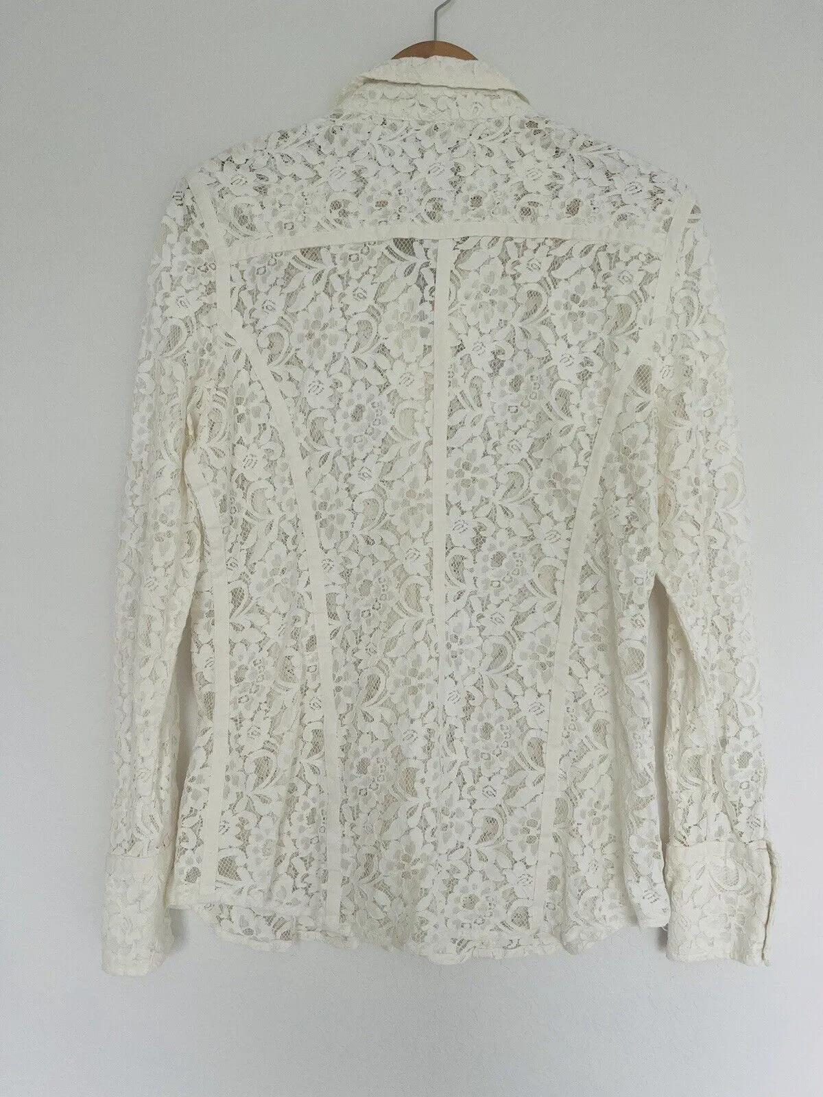 STETSON Ruffle Lace Shirt Sz XL Ivory Button Floral Long Sleeve Boho Western