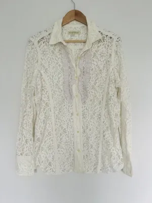 STETSON Ruffle Lace Shirt Sz XL Ivory Button Floral Long Sleeve Boho Western