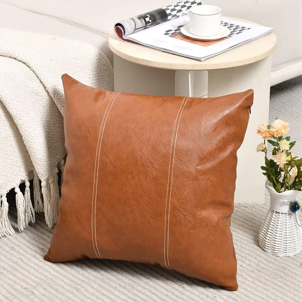 STITCHED VEGAN LEATHER PILLOW