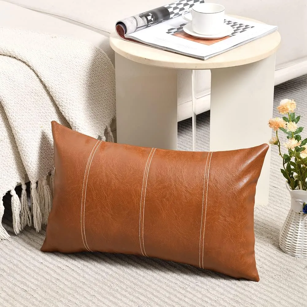 STITCHED VEGAN LEATHER PILLOW