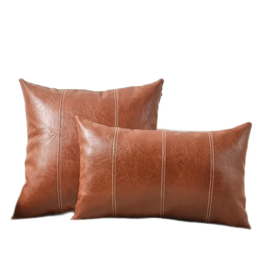 STITCHED VEGAN LEATHER PILLOW