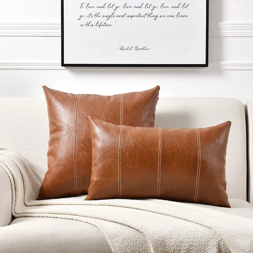 STITCHED VEGAN LEATHER PILLOW