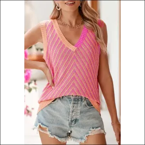 Strawberry Pink Chevron v Neck Knitted Vest: Knit Happens  at Needful Things 😜