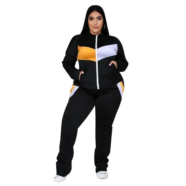 Stretch Tracksuit Plus Size Women Clothing Two Piece Set