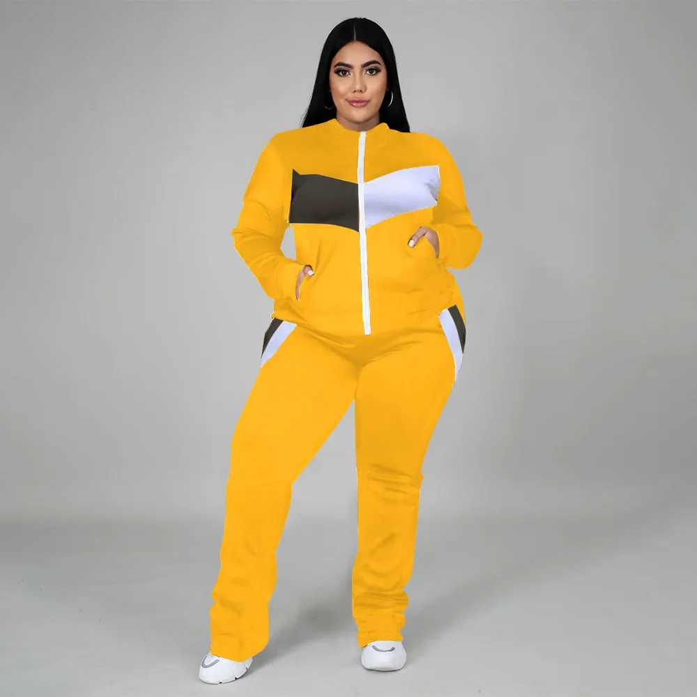 Stretch Tracksuit Plus Size Women Clothing Two Piece Set
