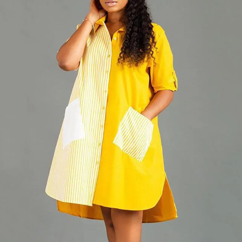 Striped Insert Pocket Shirt Dress