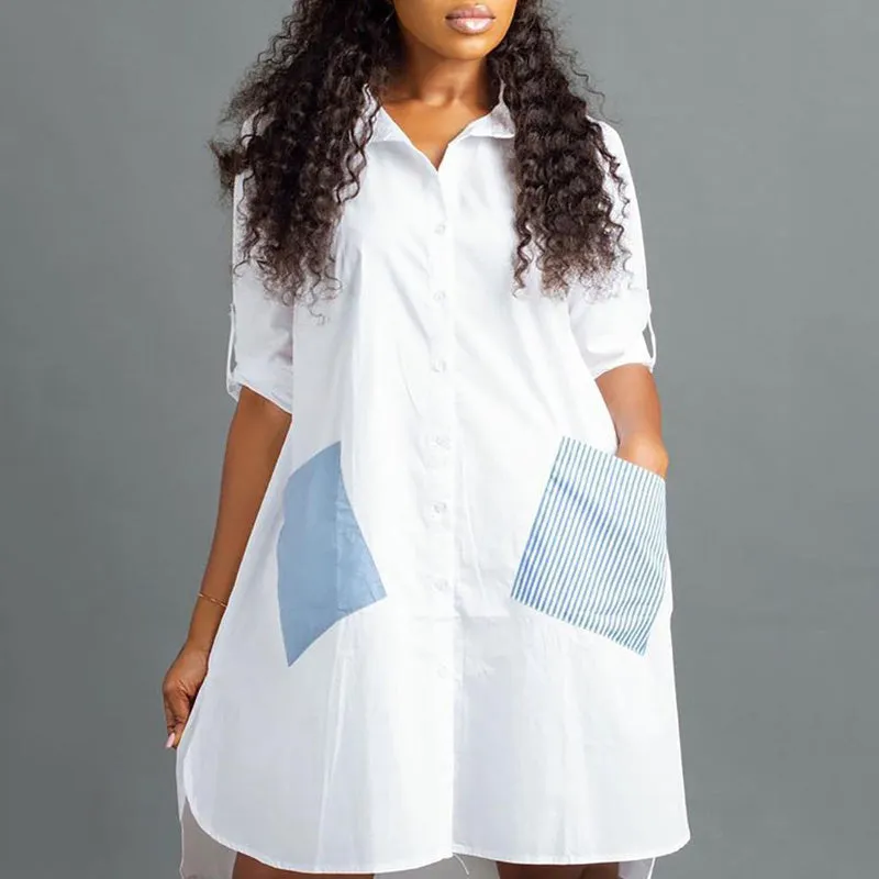 Striped Insert Pocket Shirt Dress