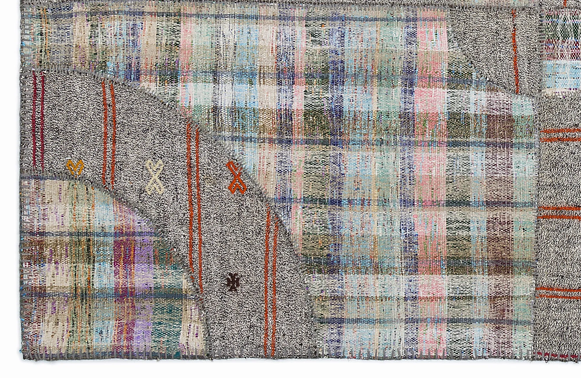 Striped Over Dyed Kilim Patchwork Unique Rug 5'3'' x 7'7'' ft 160 x 230 cm