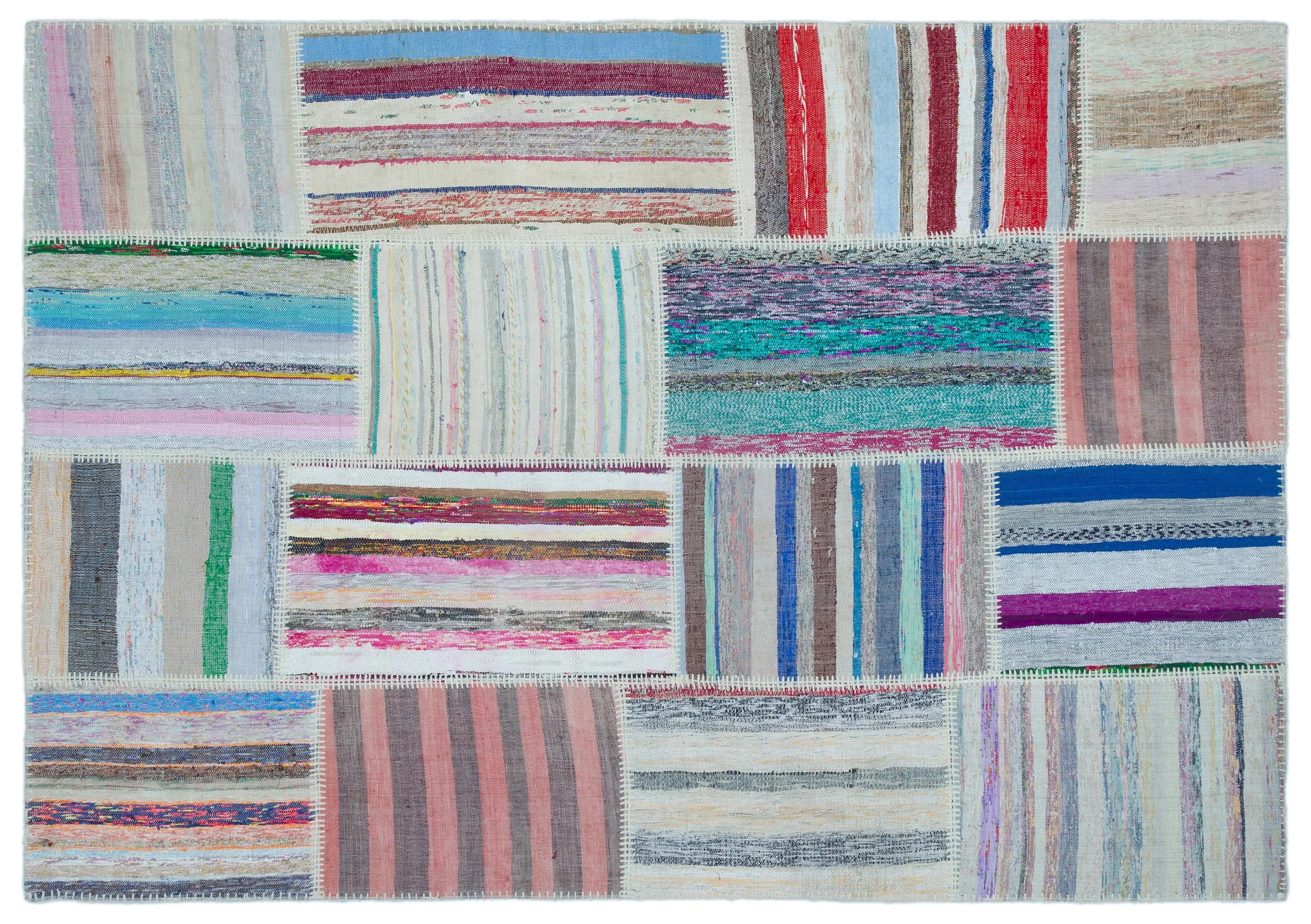 Striped Over Dyed Kilim Patchwork Unique Rug 5'3'' x 7'7'' ft 160 x 230 cm