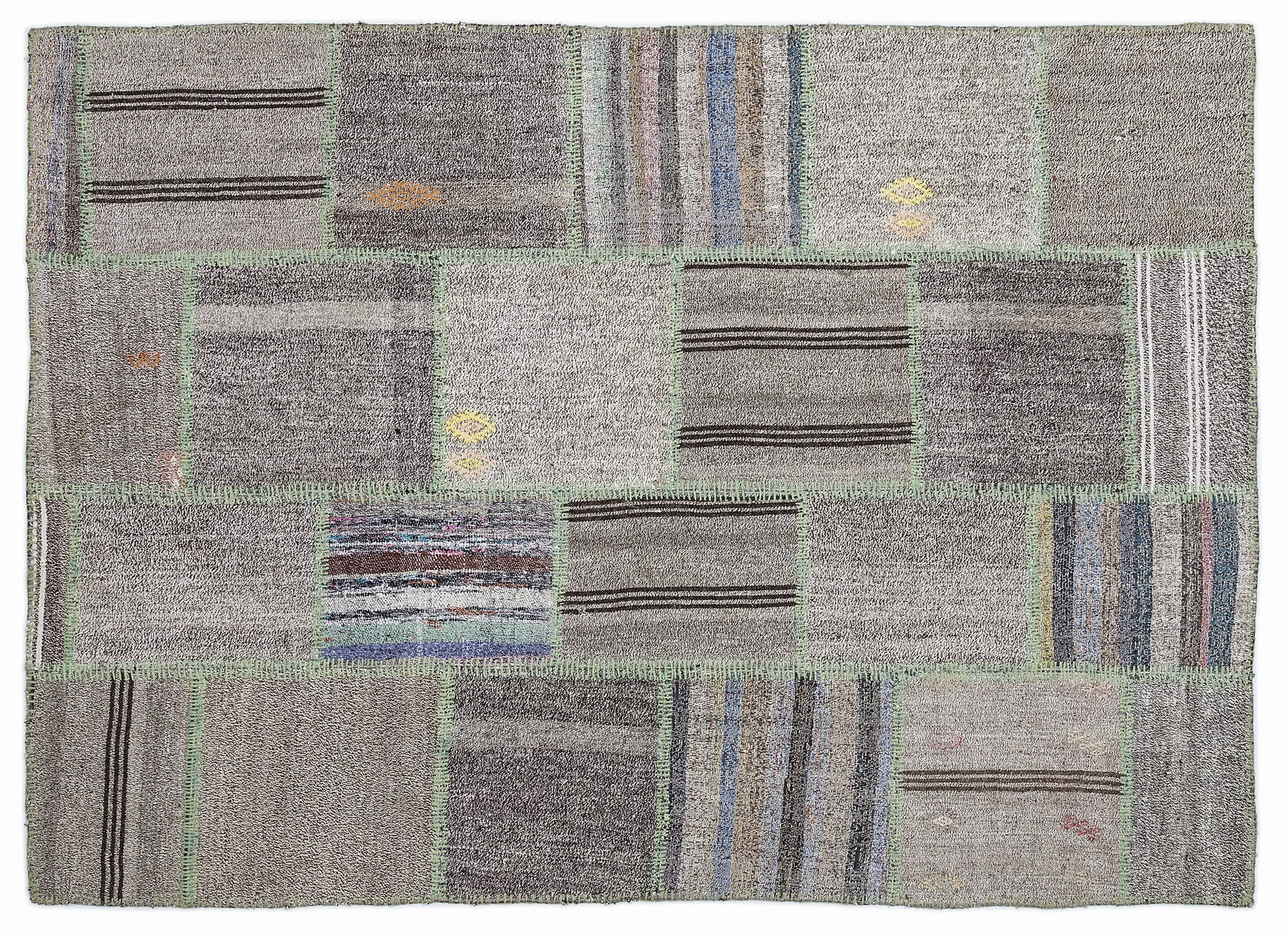 Striped Over Dyed Kilim Patchwork Unique Rug 5'3'' x 7'7'' ft 160 x 230 cm