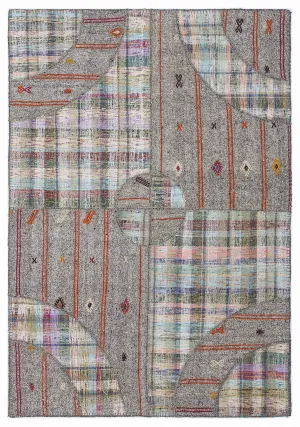 Striped Over Dyed Kilim Patchwork Unique Rug 5'3'' x 7'7'' ft 160 x 230 cm
