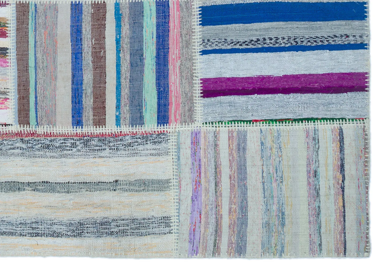 Striped Over Dyed Kilim Patchwork Unique Rug 5'3'' x 7'7'' ft 160 x 230 cm