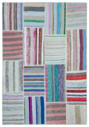 Striped Over Dyed Kilim Patchwork Unique Rug 5'3'' x 7'7'' ft 160 x 230 cm
