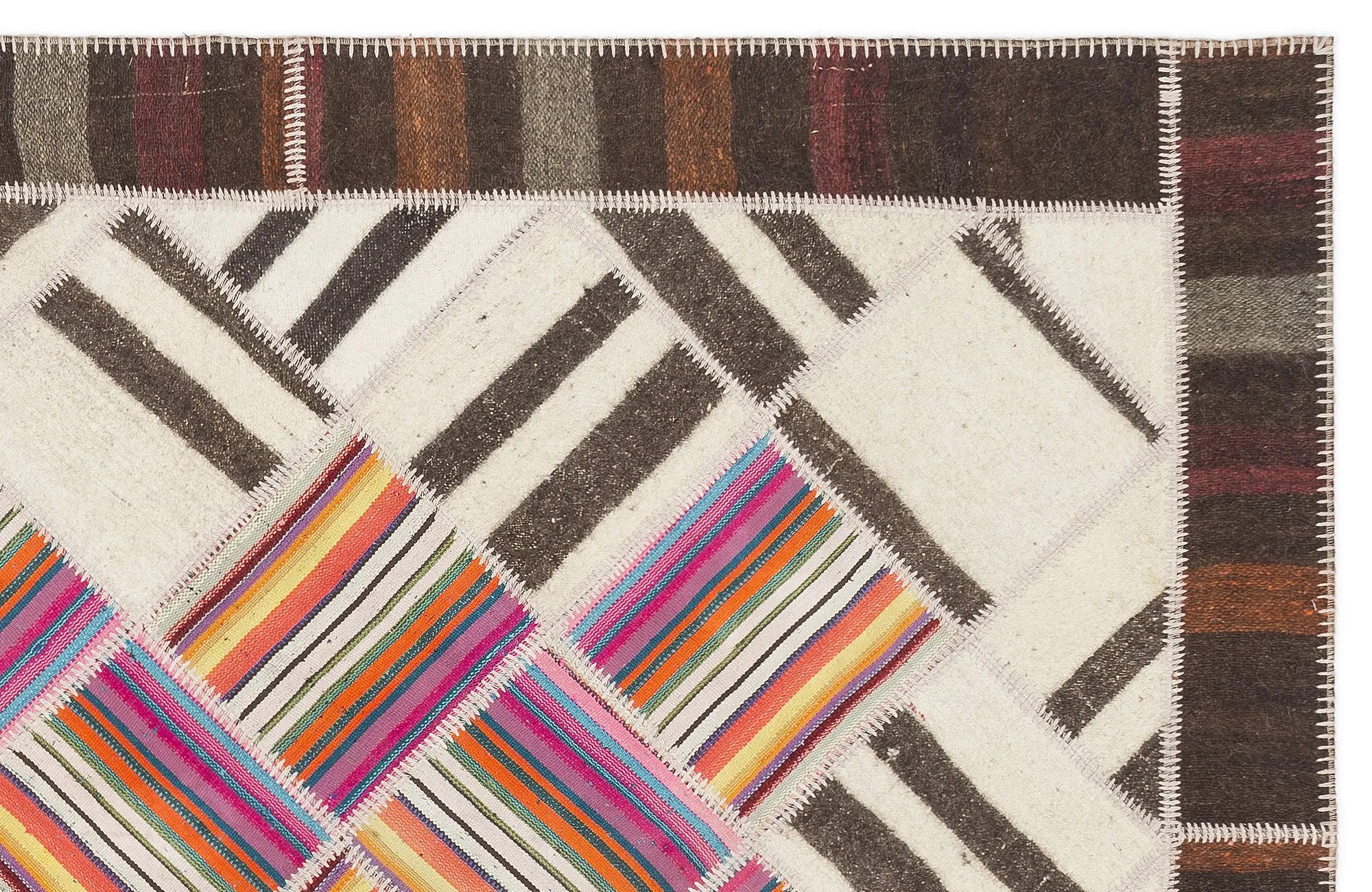 Striped Over Dyed Kilim Patchwork Unique Rug 5'7'' x 7'10'' ft 171 x 240 cm