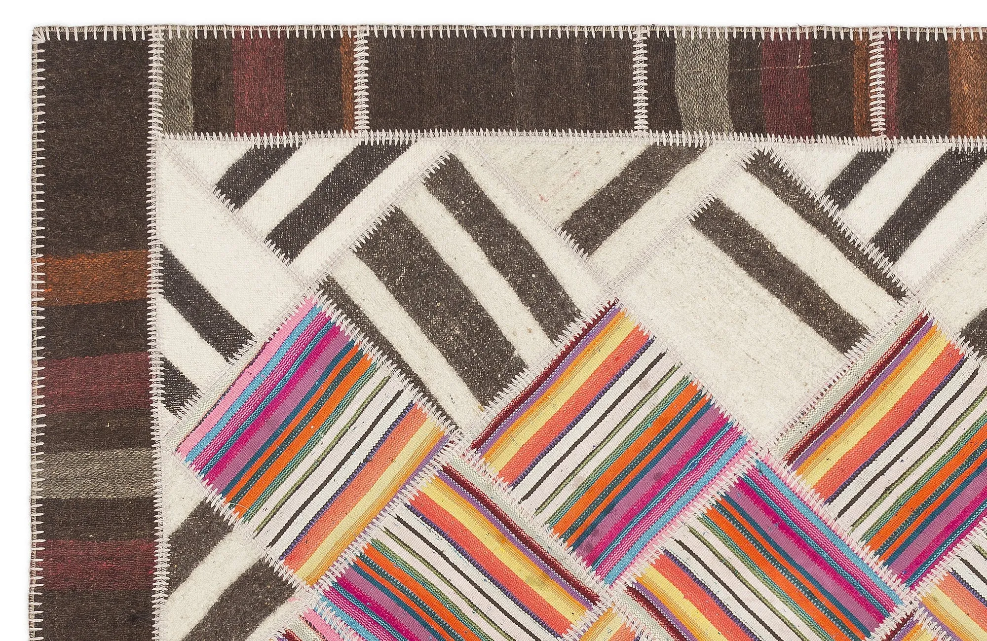 Striped Over Dyed Kilim Patchwork Unique Rug 5'7'' x 7'10'' ft 171 x 240 cm