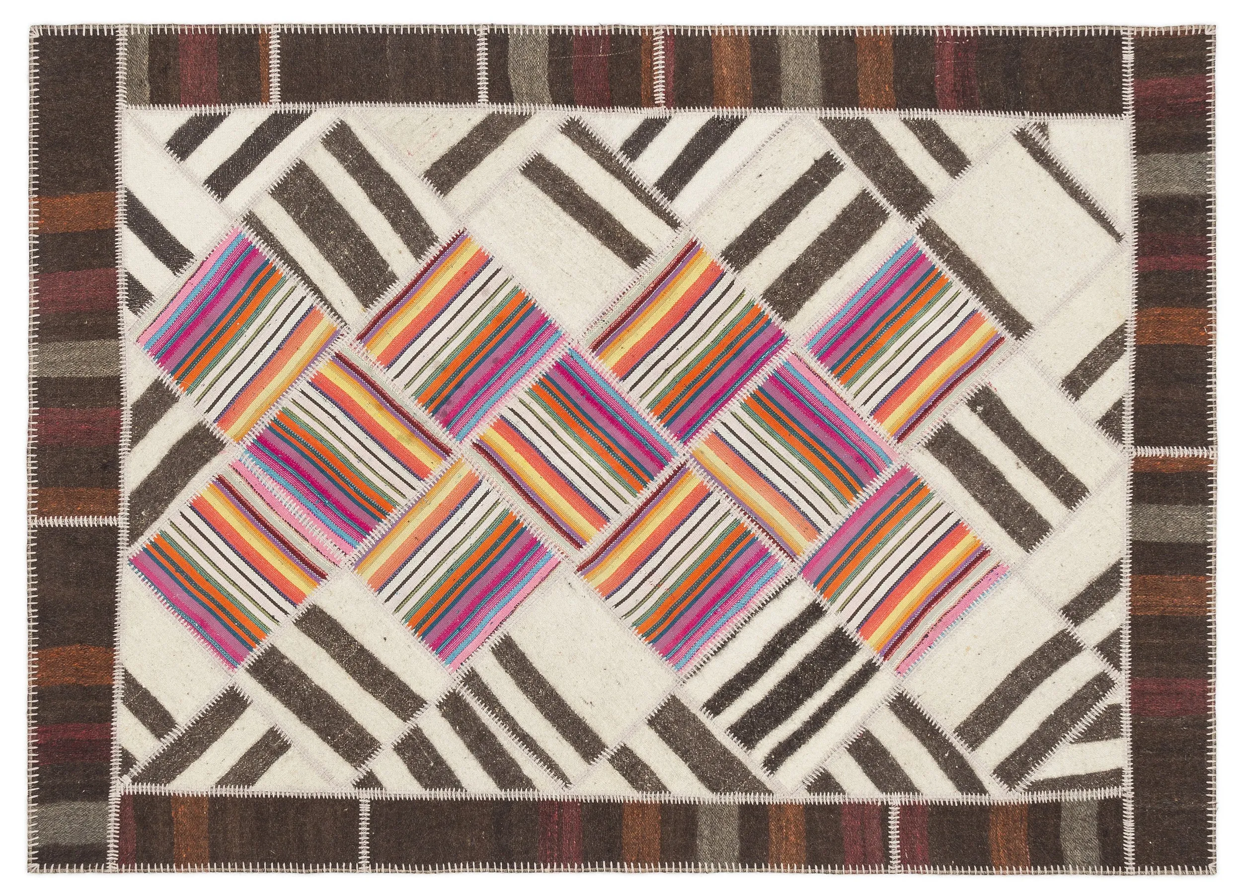 Striped Over Dyed Kilim Patchwork Unique Rug 5'7'' x 7'10'' ft 171 x 240 cm