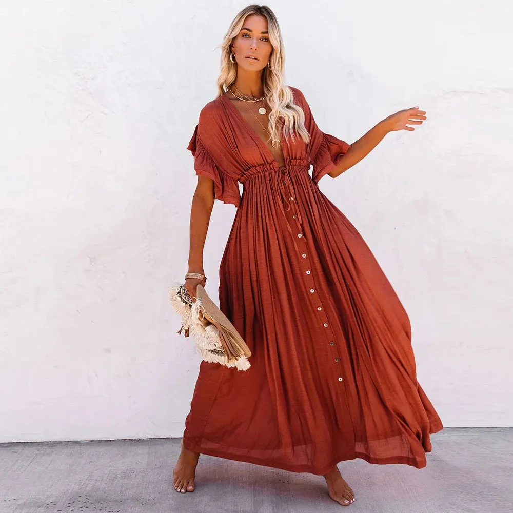 Summer Boho White Tunic Swimwear Cover-Up Dress