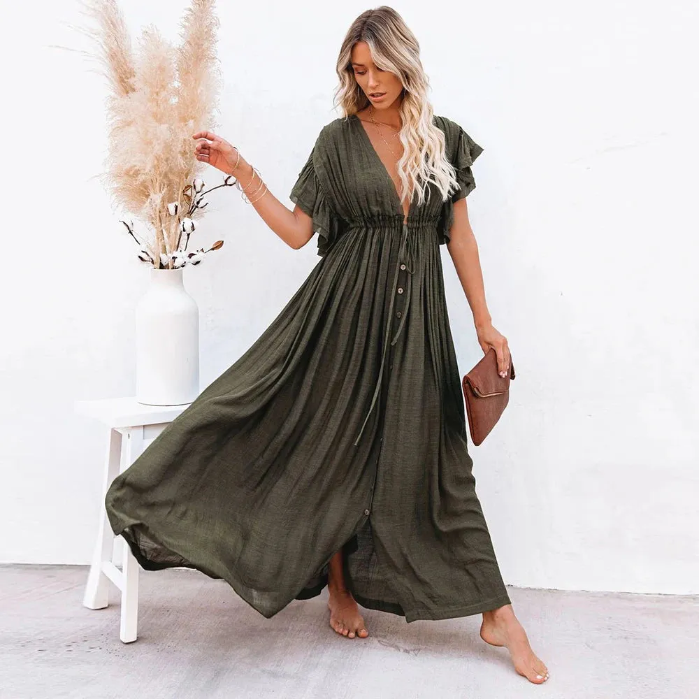 Summer Boho White Tunic Swimwear Cover-Up Dress