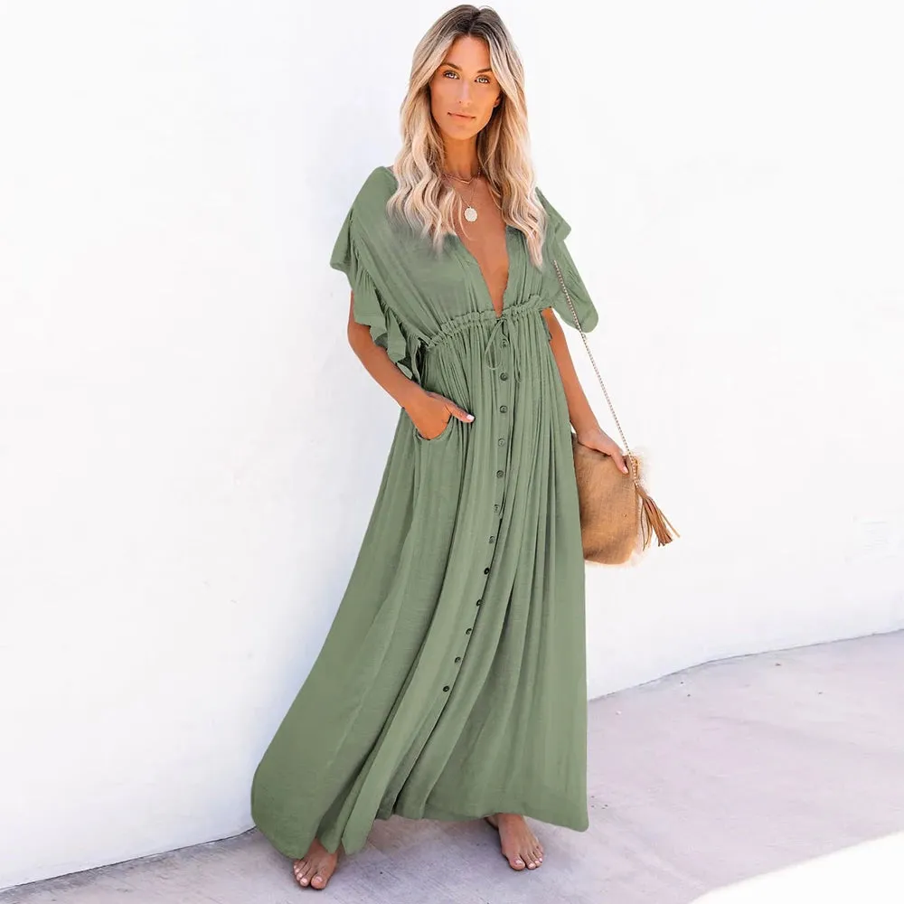 Summer Boho White Tunic Swimwear Cover-Up Dress