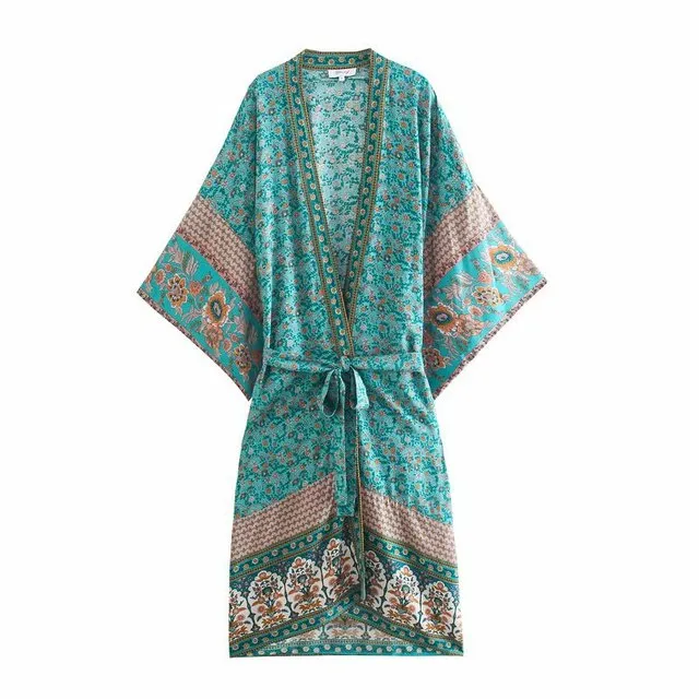 Swimsuit Cover Up Beach Print Bat Sleeve Loose Kaftan