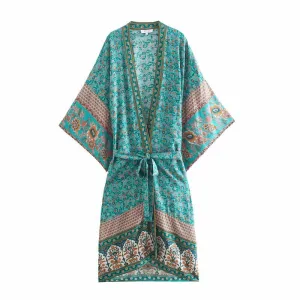 Swimsuit Cover Up Beach Print Bat Sleeve Loose Kaftan