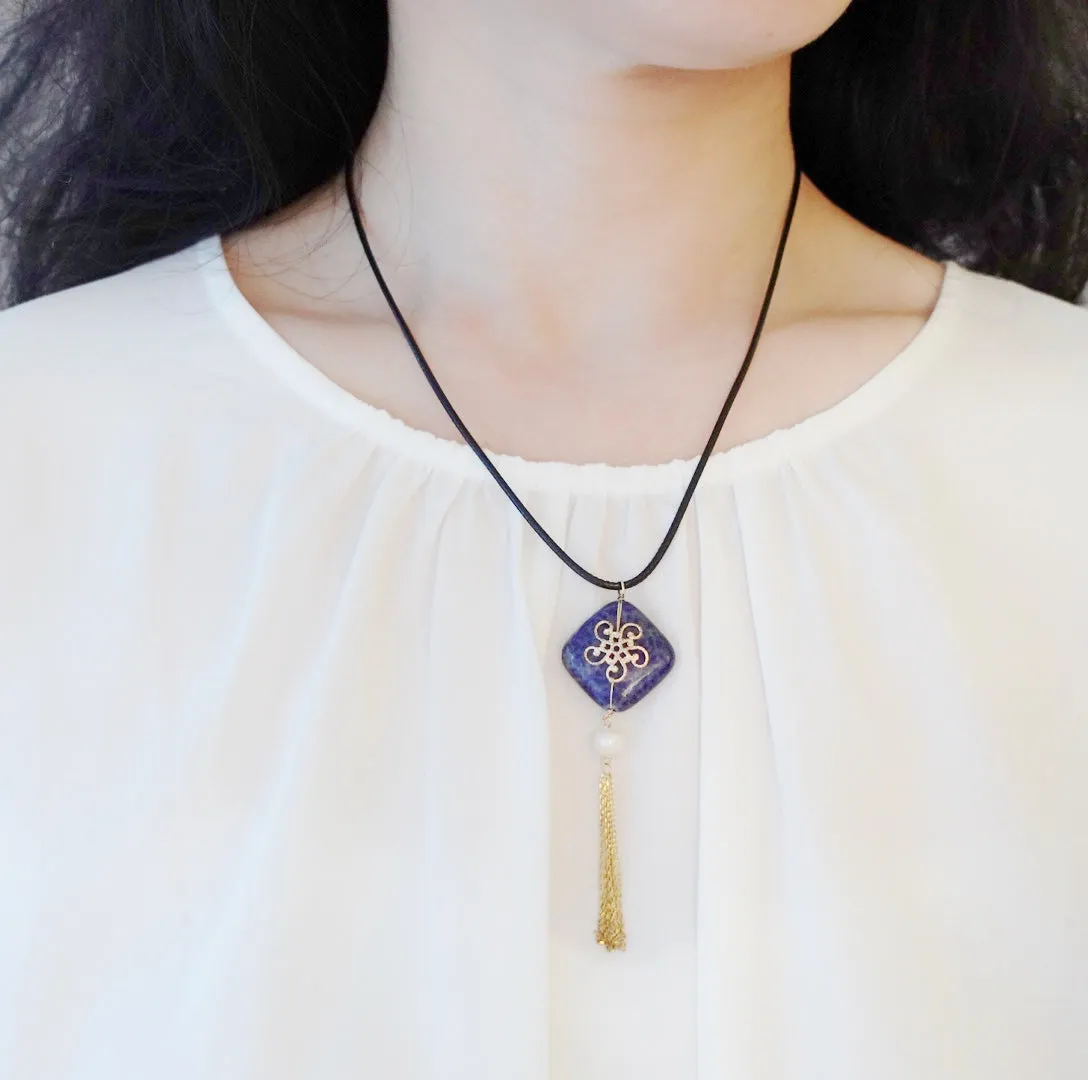 Tassel Lapis Leather Necklace