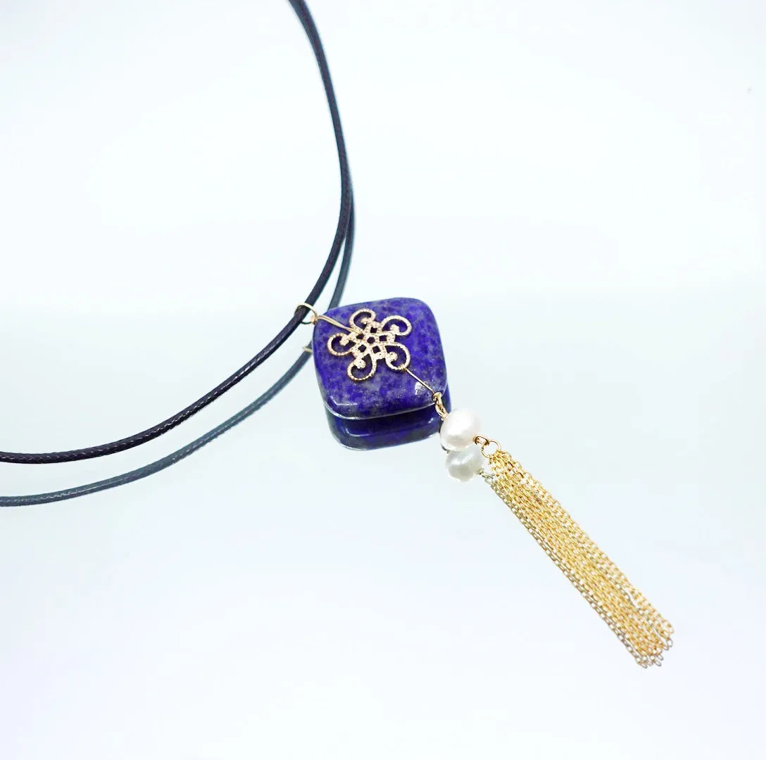 Tassel Lapis Leather Necklace
