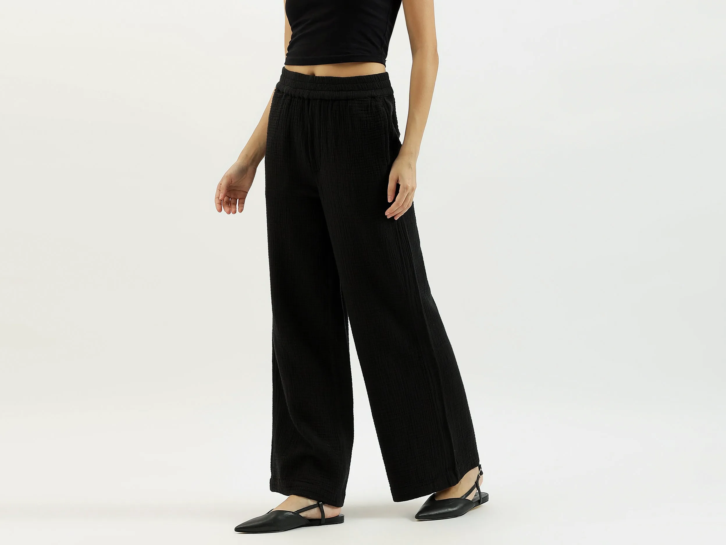 Textured Wide Leg Cheese Cloth Pants