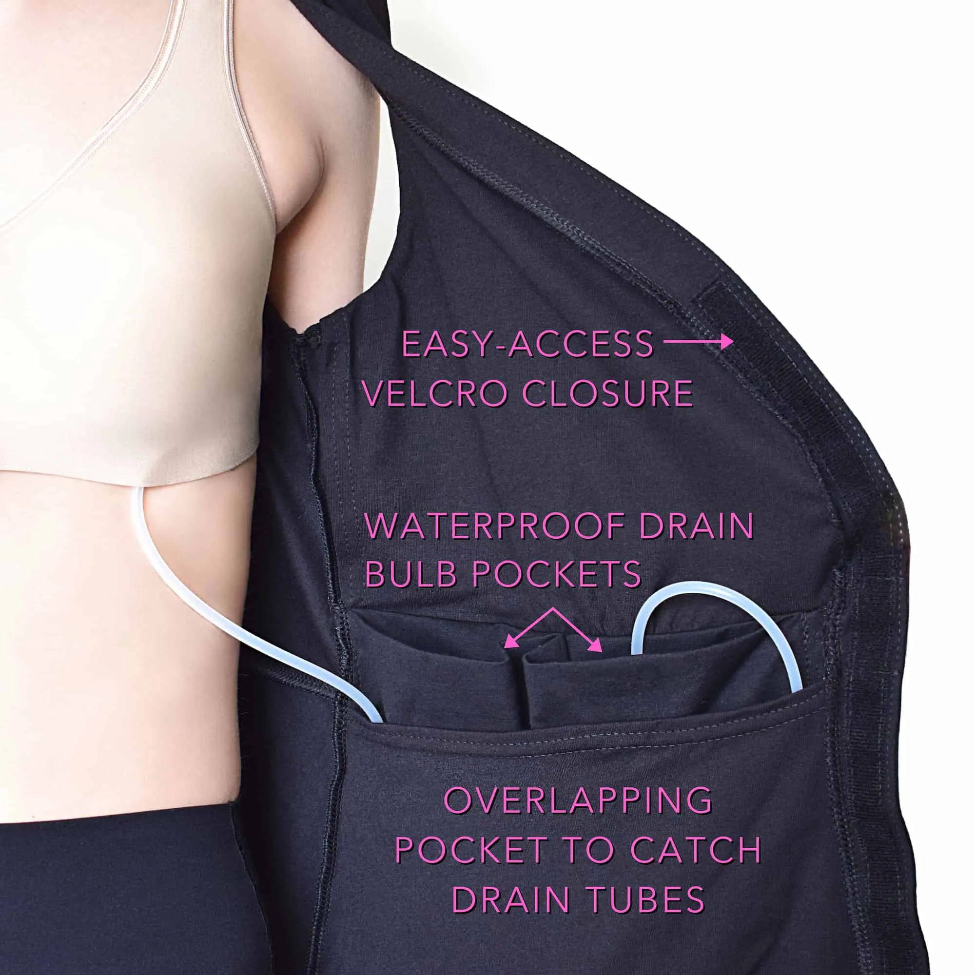 The Original Mastectomy Drain Pocket Top - Black