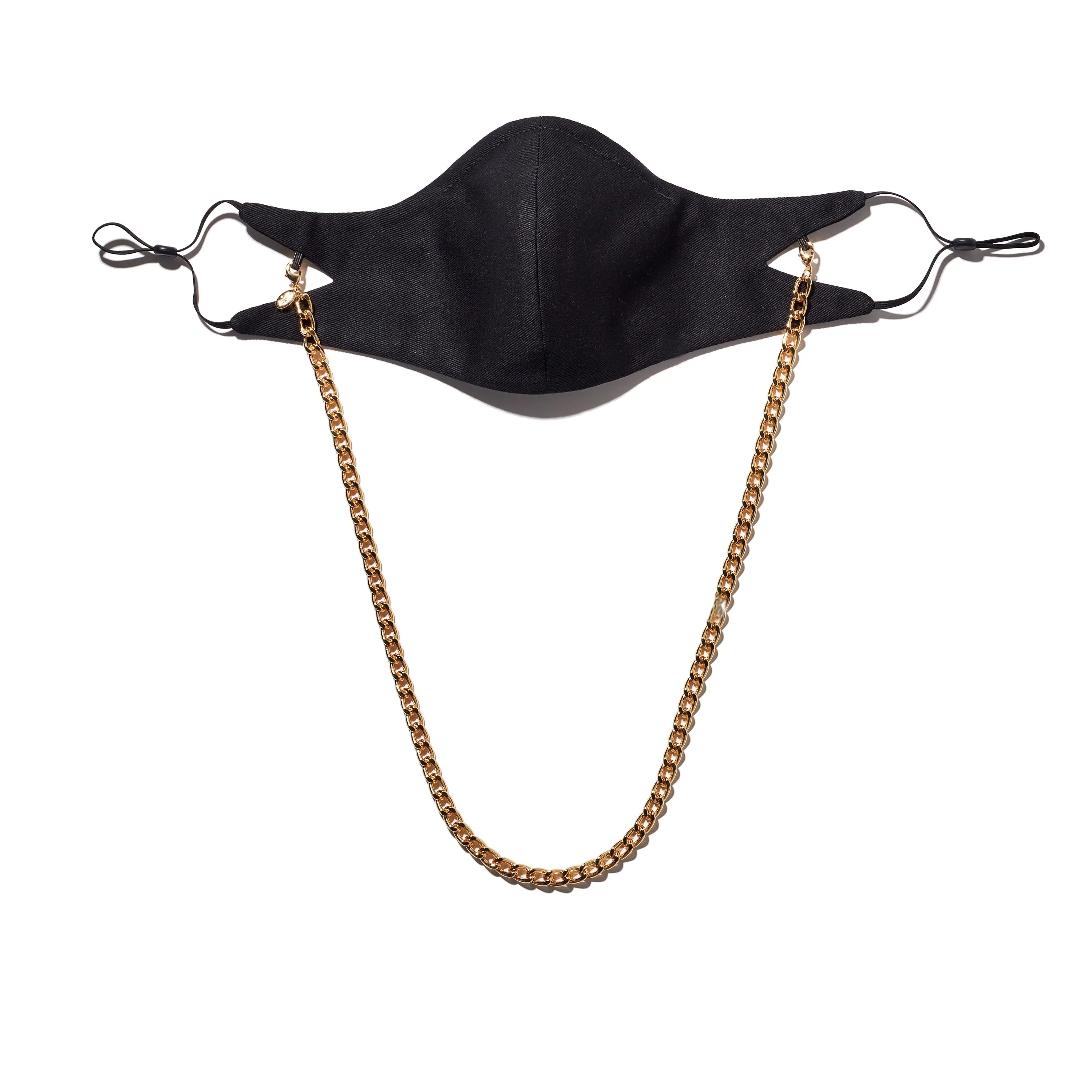 The Tina Cotton Twill Mask in Black with Gold Chain
