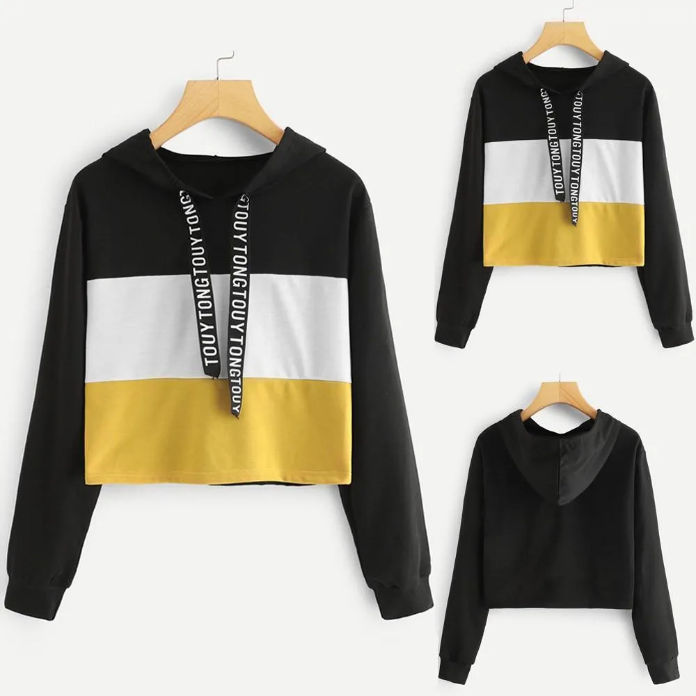 Three Tone Crop Hoodie