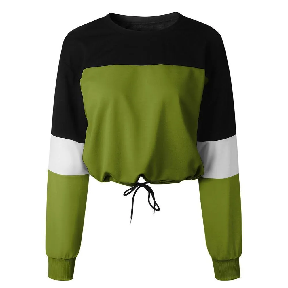 Three Tone Lace-Tied Hem Sweatshirt