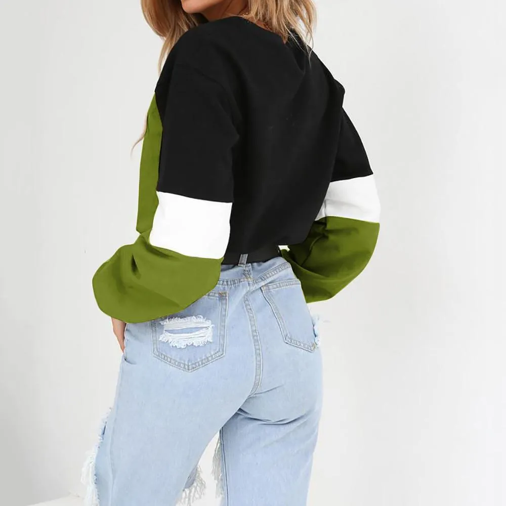 Three Tone Lace-Tied Hem Sweatshirt
