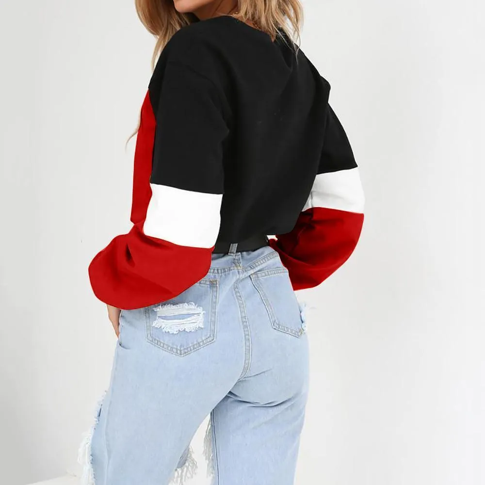Three Tone Lace-Tied Hem Sweatshirt